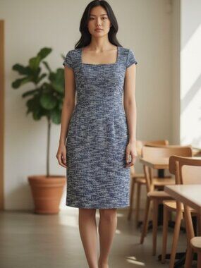 Grace Karin Blue Tweed Princess Neck Cap Sleeve Women’s Dress